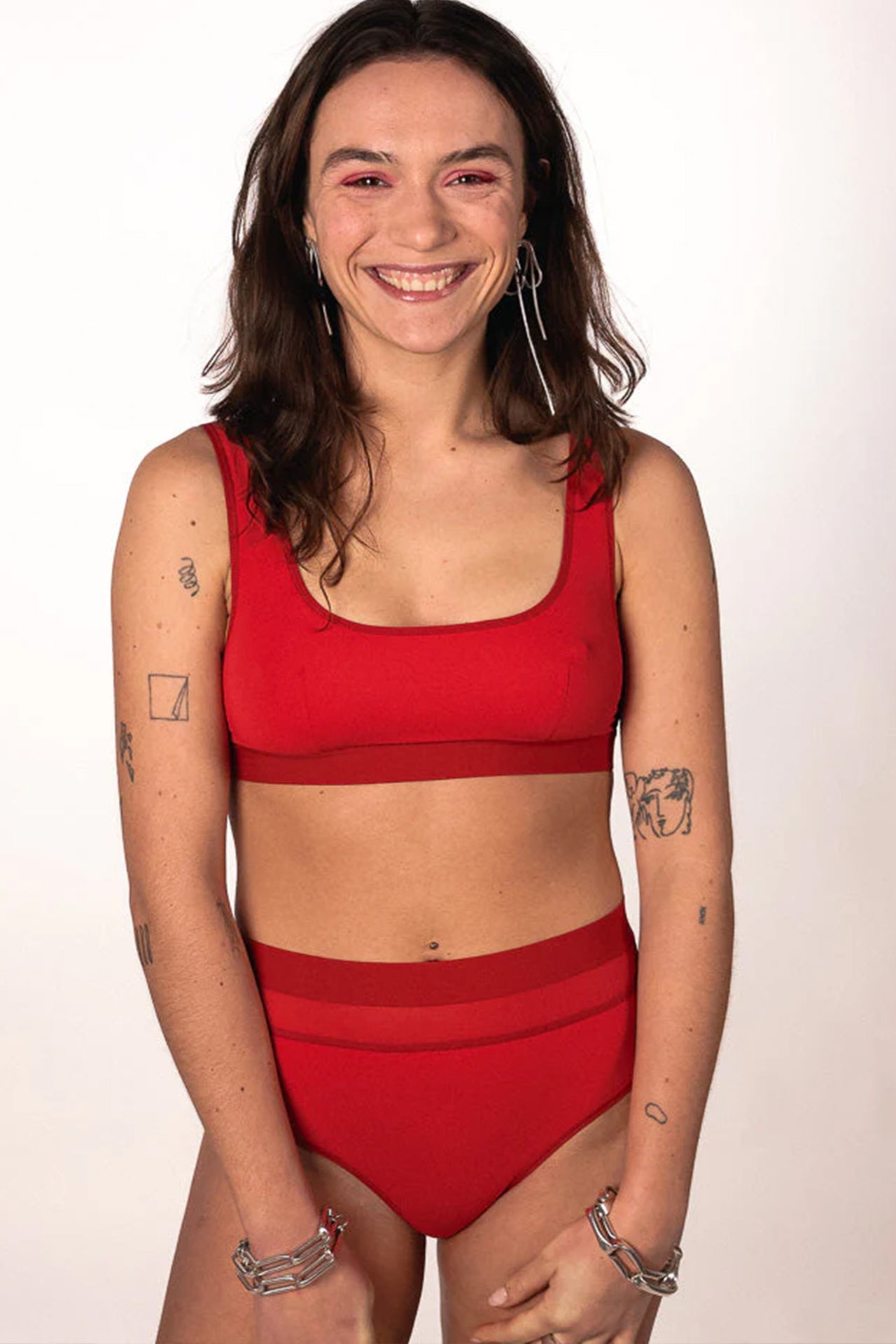 Lotus High Waist Swim Brief in Red