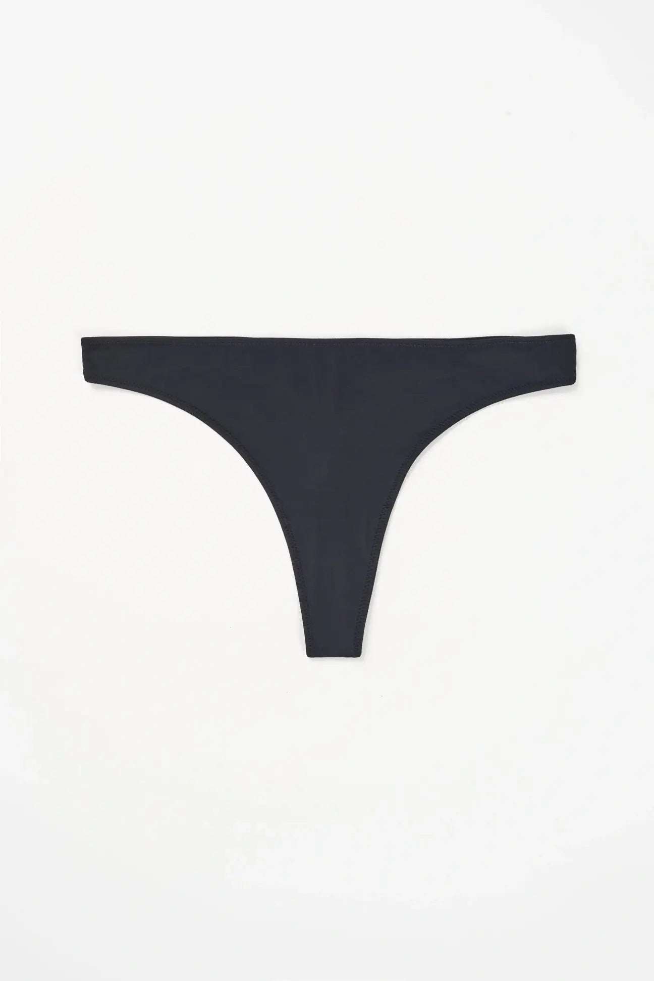 Else Nano Minimal thong in black microfiber, front view on plain white background. Image shows the thong's mid rise silhouette and minimal design. 