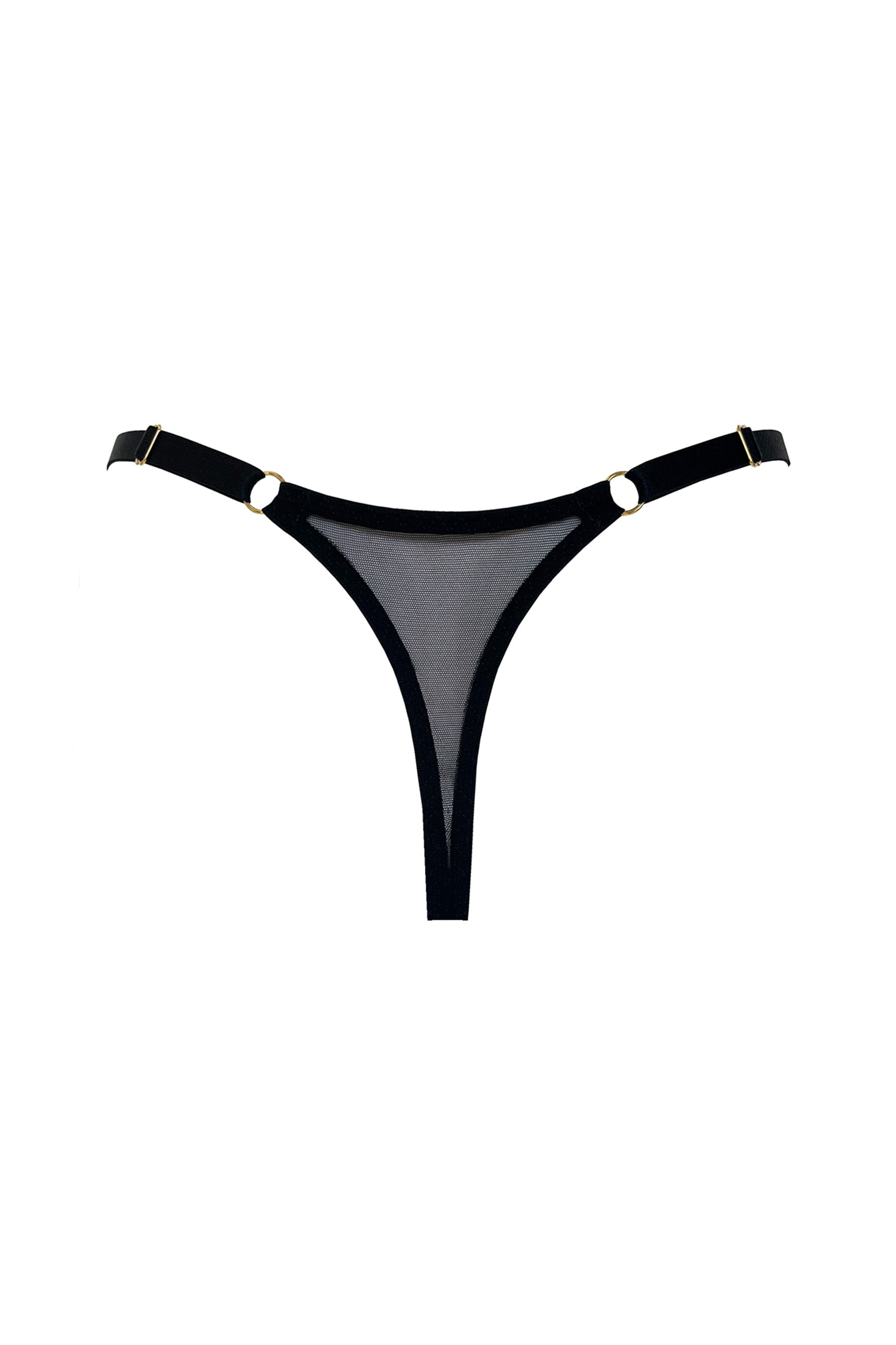 Bordelle Tierra black strappy mesh back thong, back view. 