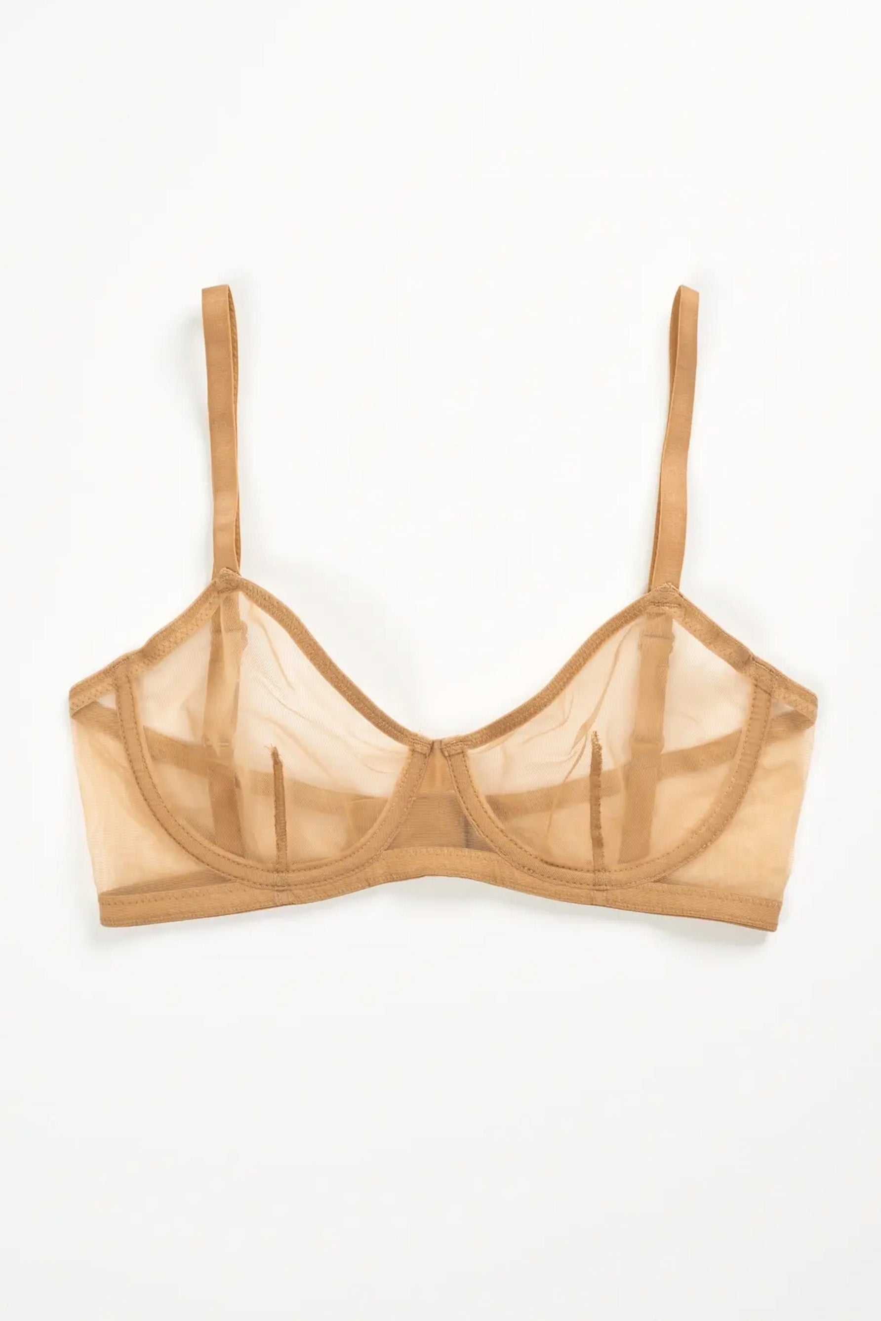 Else Bare Minimal sheer caramel beige underwire bra, shown flat on plain white background.