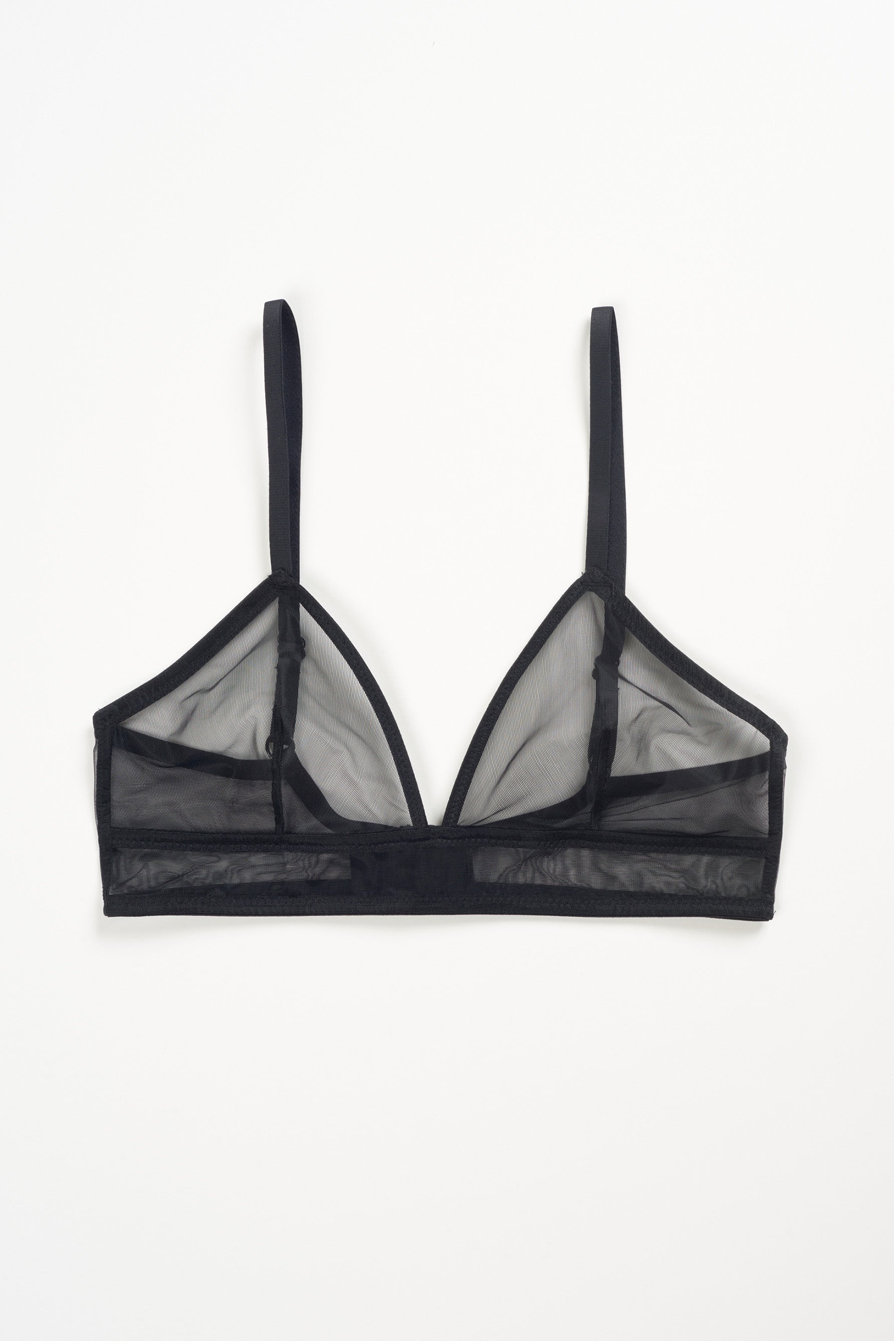 Else Bare Minimal Soft Triangle Bra in sheer black mesh, shown flat on plain white background