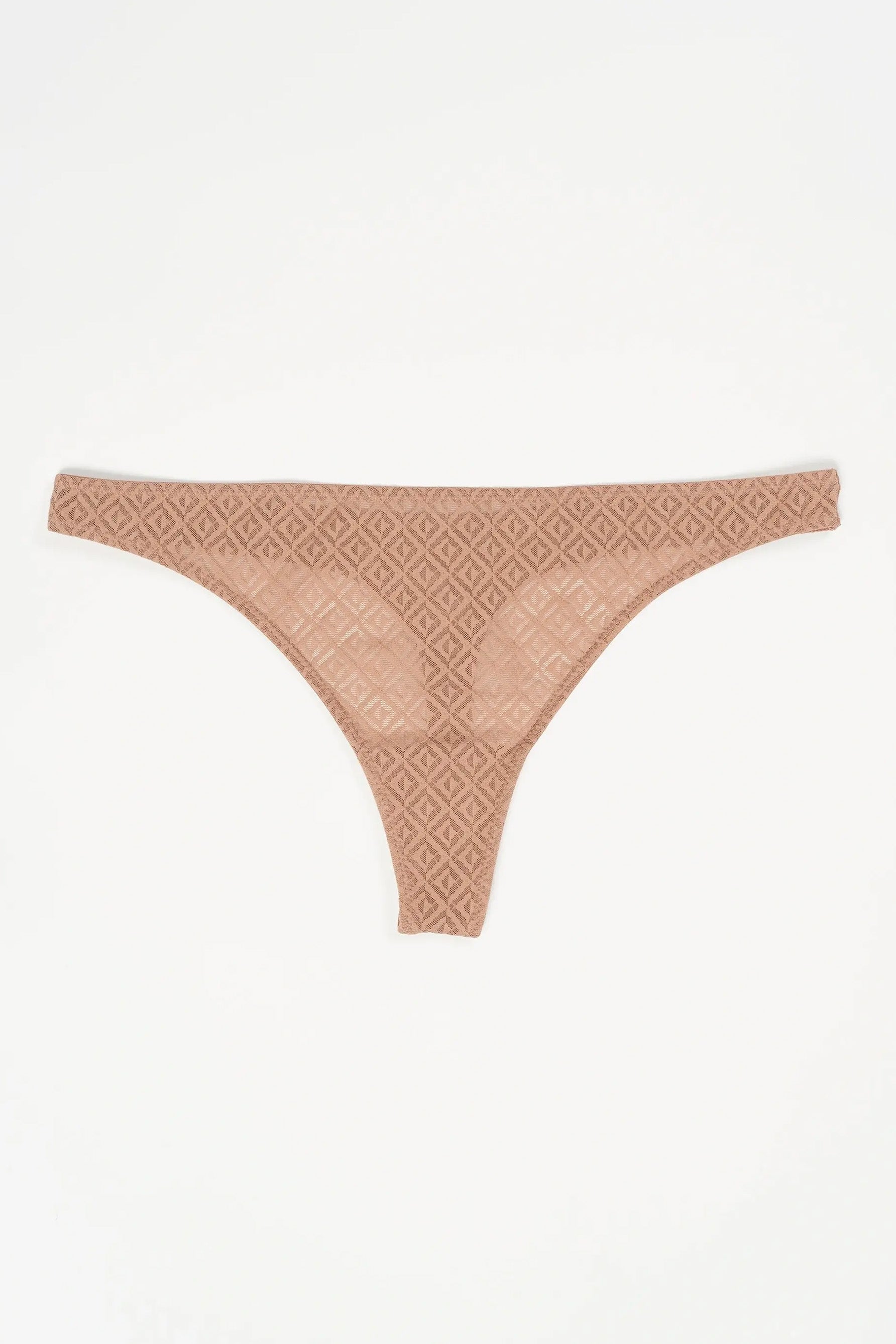 Else Betty bronze beige mid/low rise thong, shown flat on plain white background.