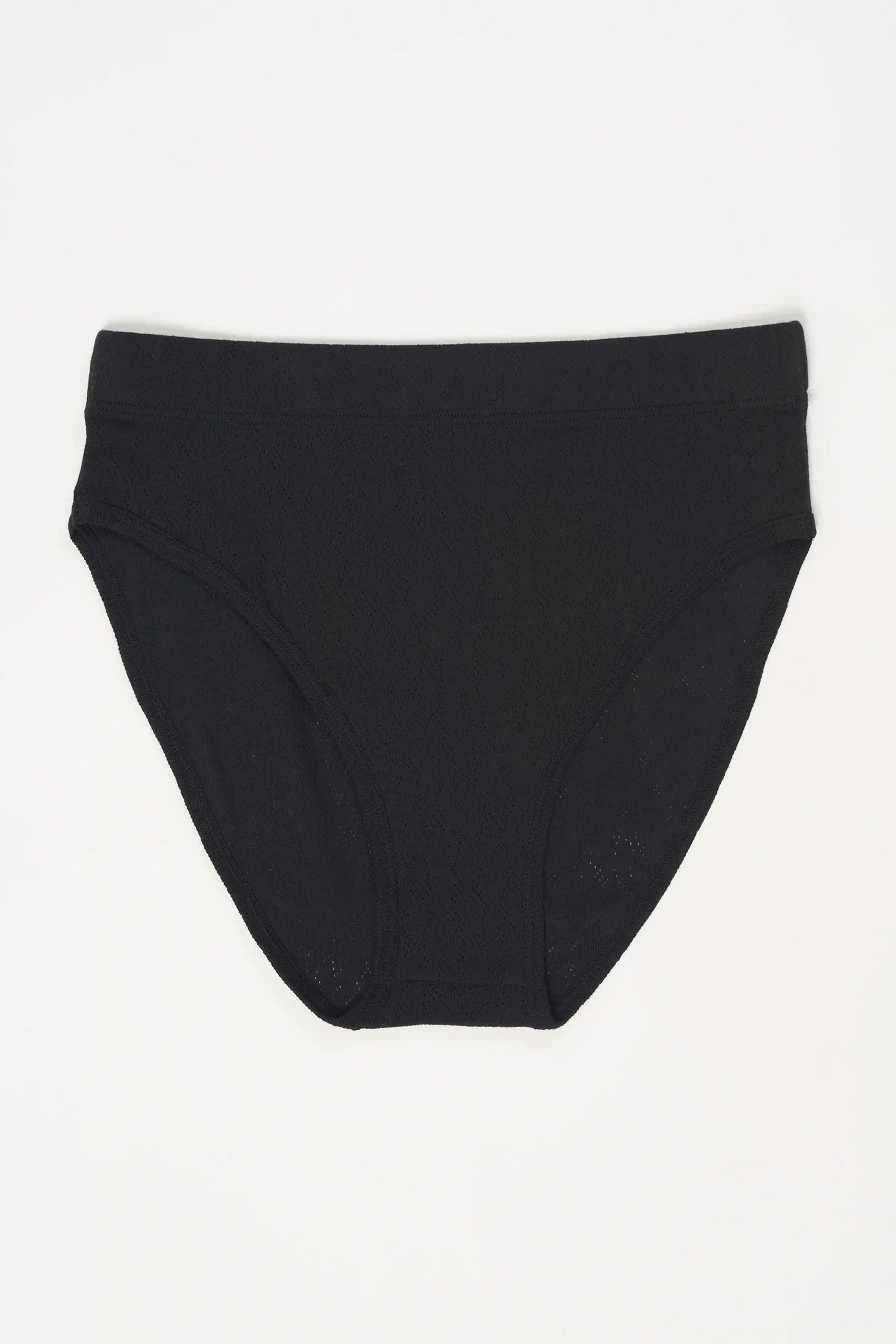 Else Pointelle cotton high waist brief, front view flat on white background. Image shows the high rise waistline with wide elastic band, high cut leg and full coverage back. 