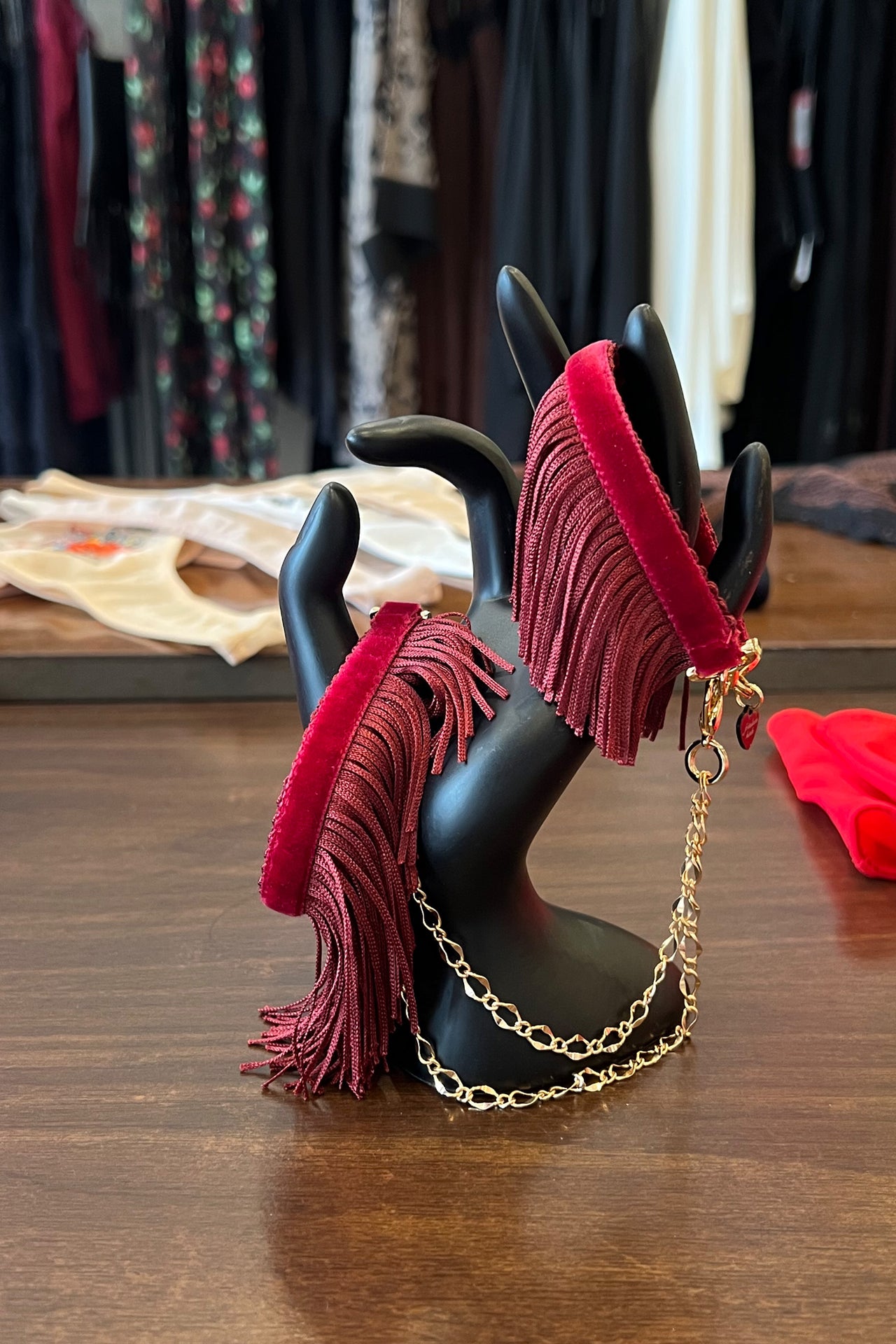 Justine Fringe Handcuffs in Burgundy