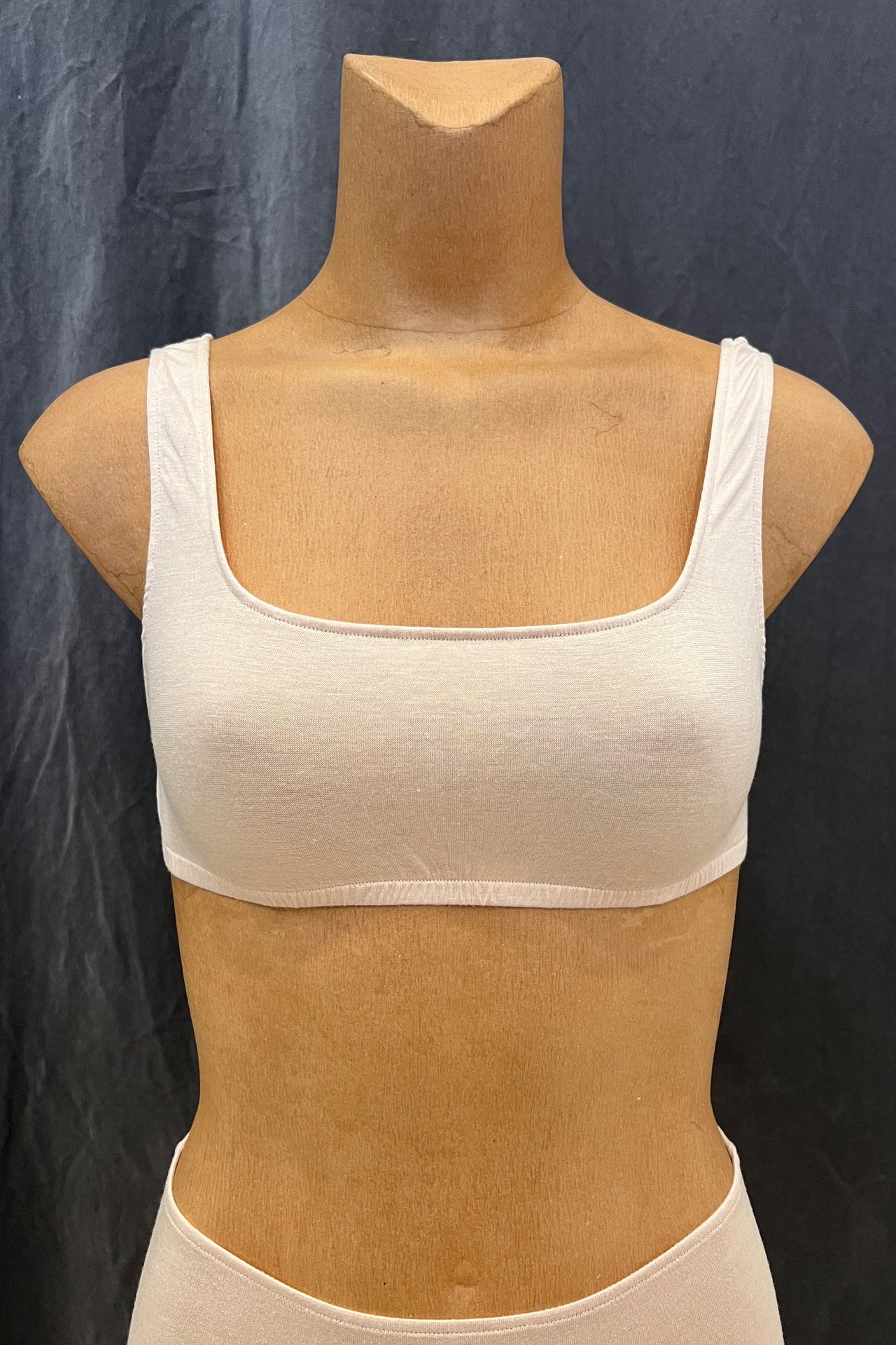 Only Hearts soft tank style Underpinnings bralette in light pink Chai. Front view on mannequin. 