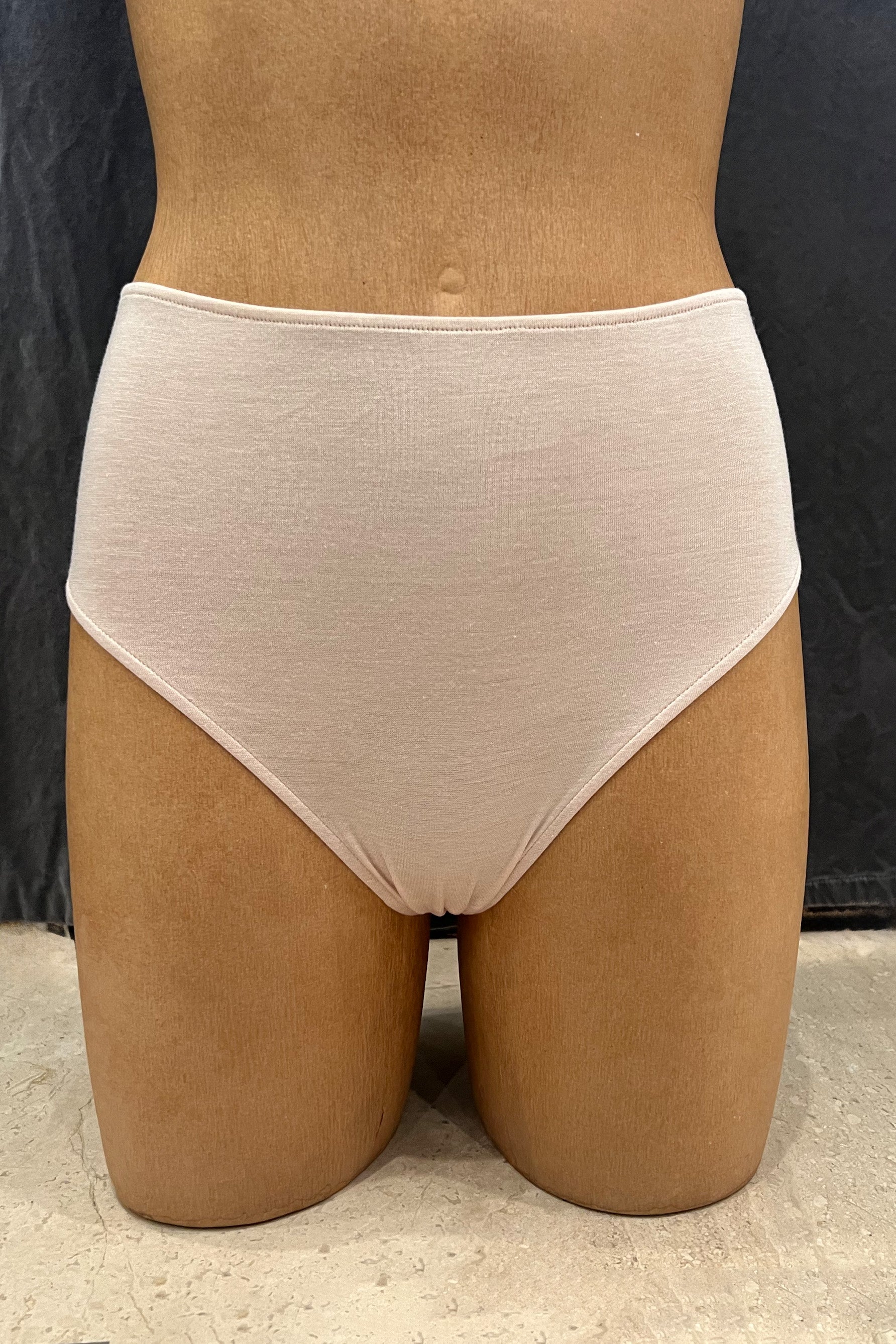 Only Hearts Underpinnings high waist simple brief in light beige/pink Chai. Shown on mannequin, front view.