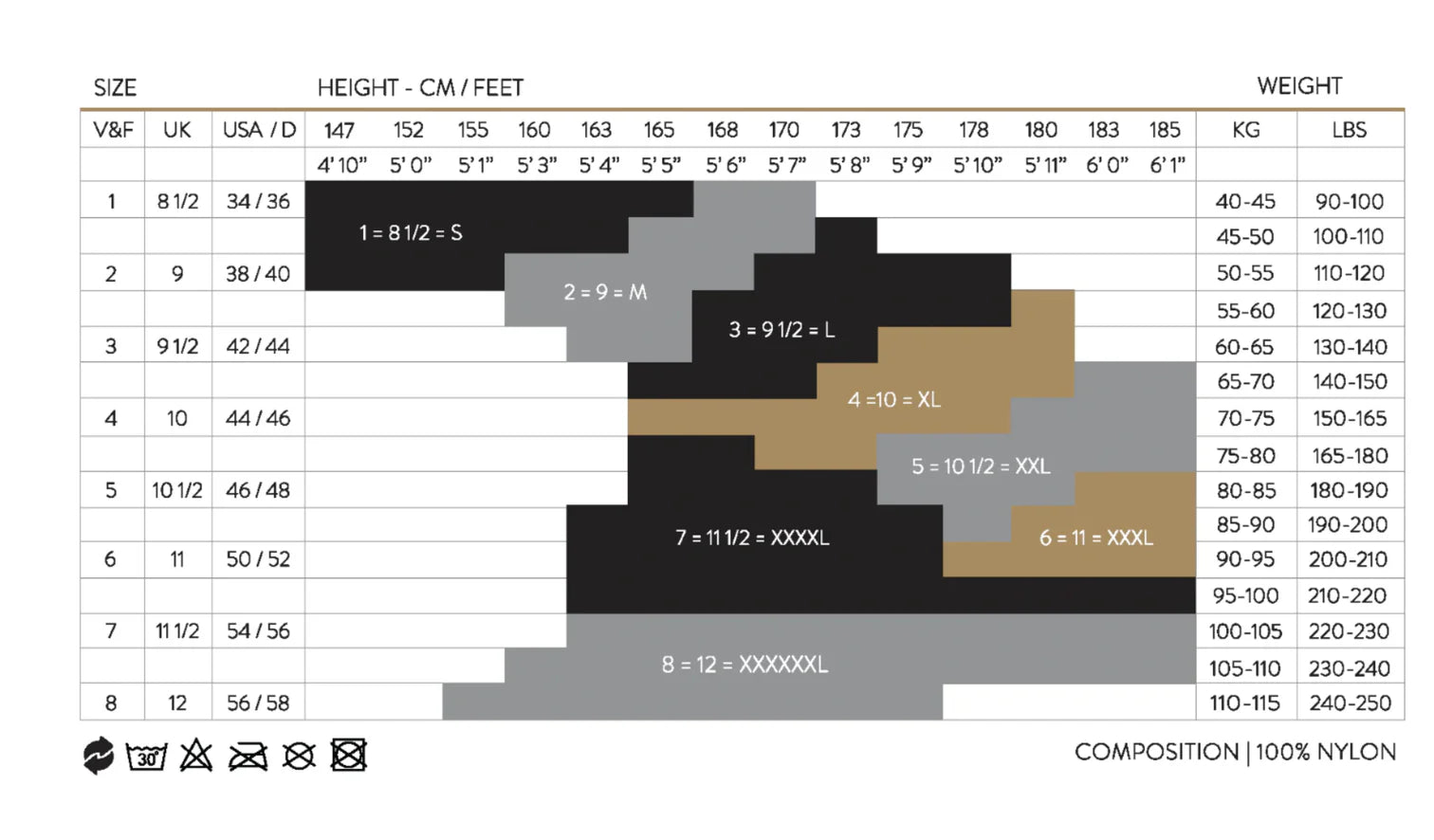 Vixen & Fox stockings size chart