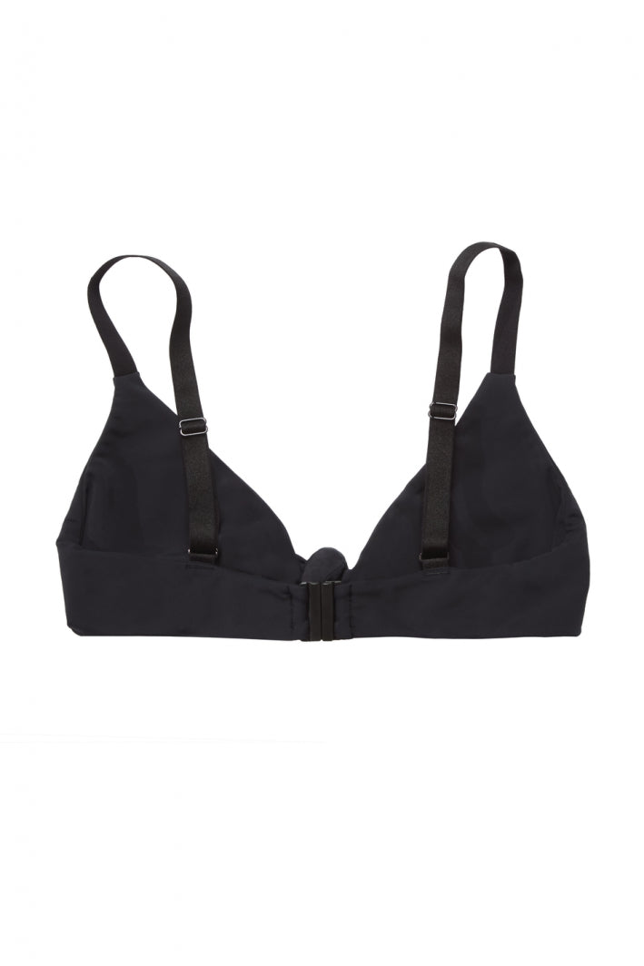 Ruban Noir knot front bralette in black, back view shown flat on plain white background